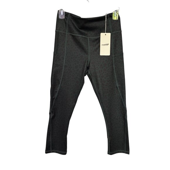 Promover Women's Leopard Print Leggings Medium Black & Dark Green Stretchy NWT - Picture 1 of 9